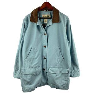 L.L.Bean Womens Blue Field Chore Coat With Corduroy Collar & Button Closure